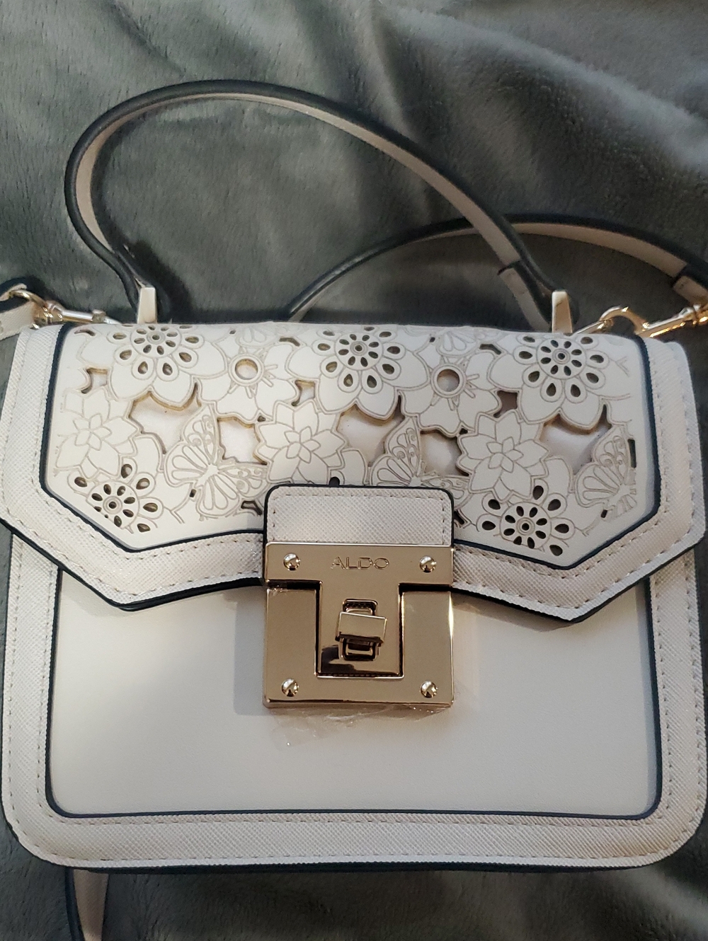 ALDO Cream Floral Cutout Top-Handle Purse with Gold Lock
